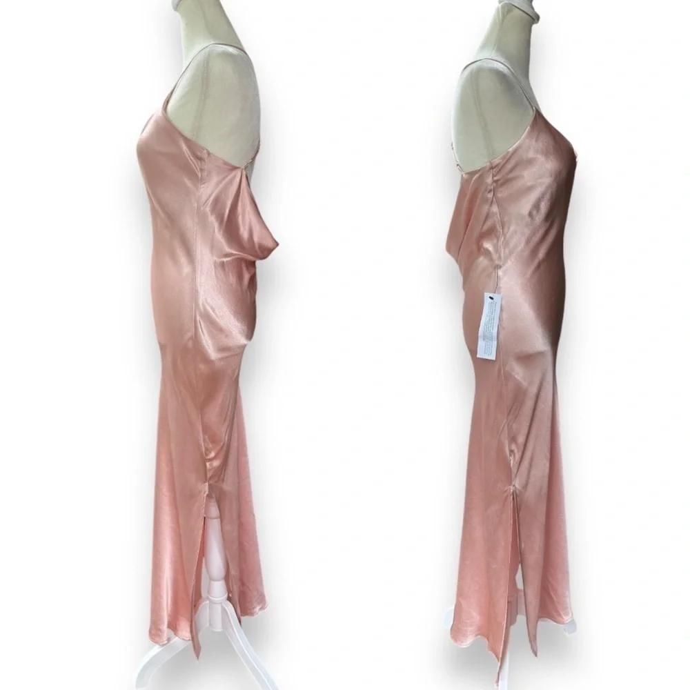 New Topshop Cowl Back Satin Midi Slip Dress in Blush | Size 4